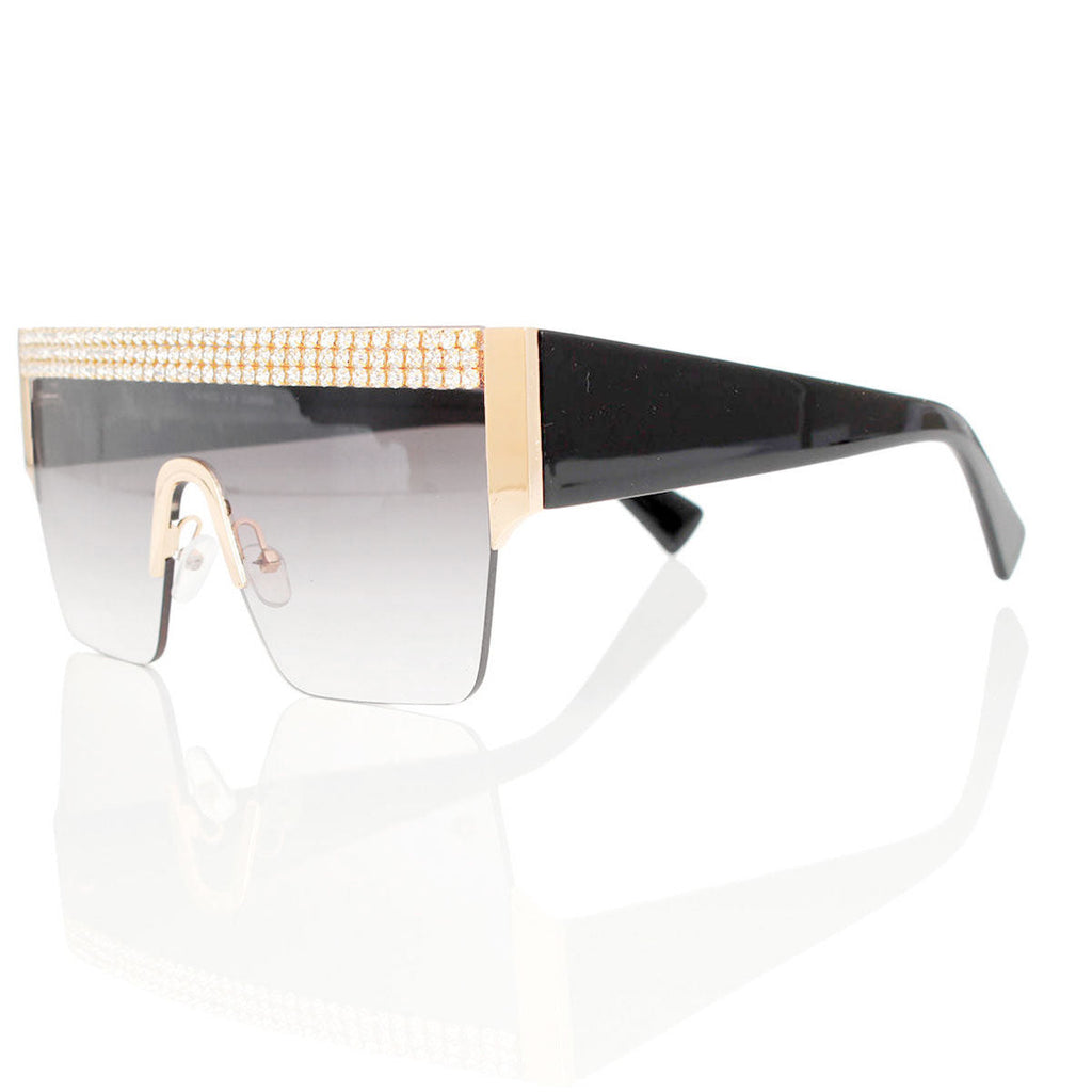 Women’s Shield Sunglasses Black Pave Stylish Eyewear