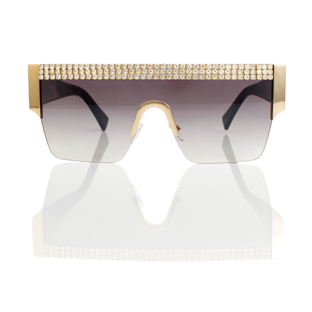 Women’s Shield Sunglasses Black Pave Stylish Eyewear