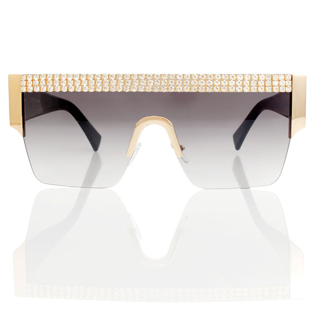 Women’s Shield Sunglasses Black Pave Stylish Eyewear