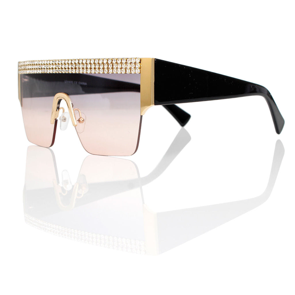 Women’s Shield Sunglasses Purple Pave Eyewear Stylish Chic