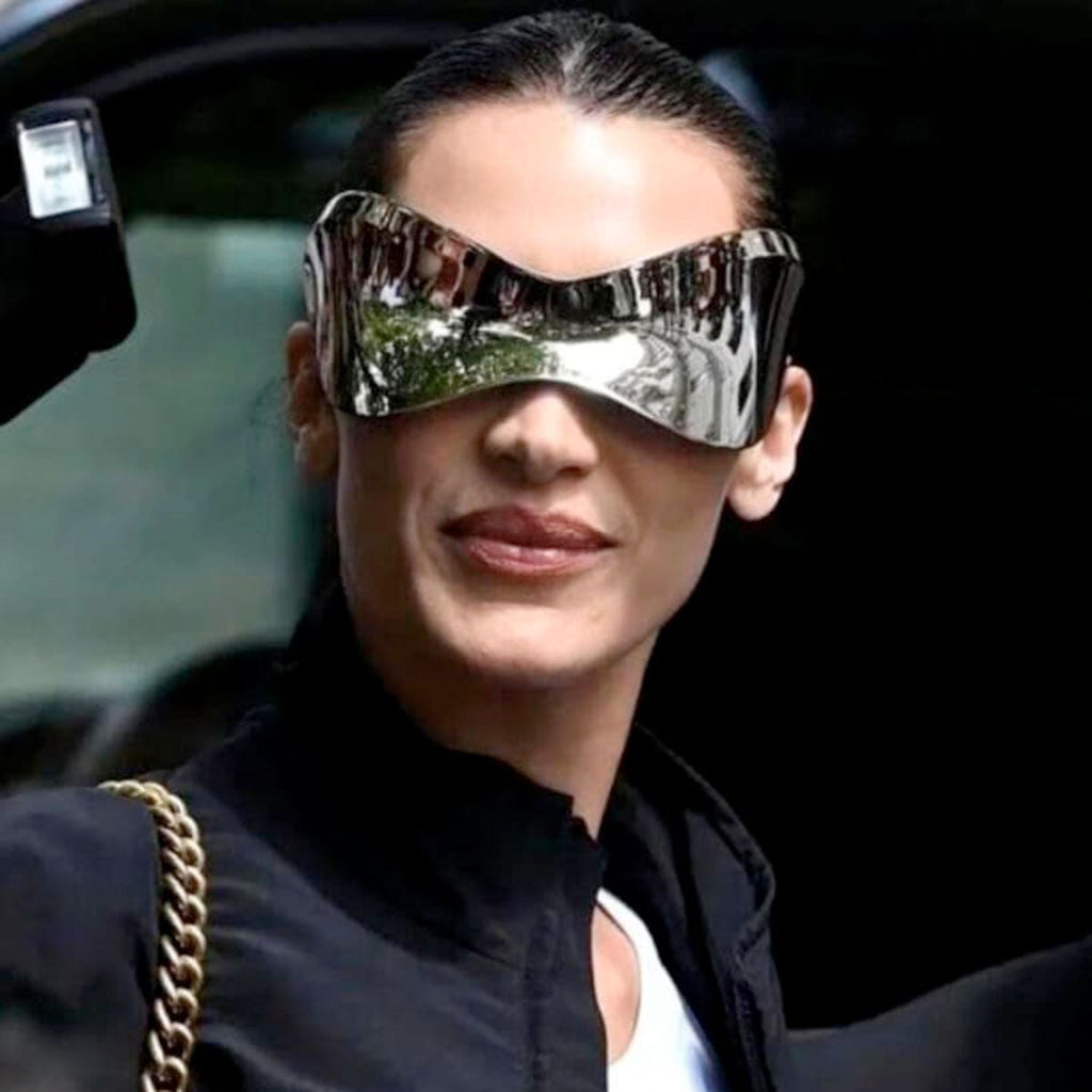 Women’s Sunglasses Mask Wrap Silver Eyewear Stylish Accessory
