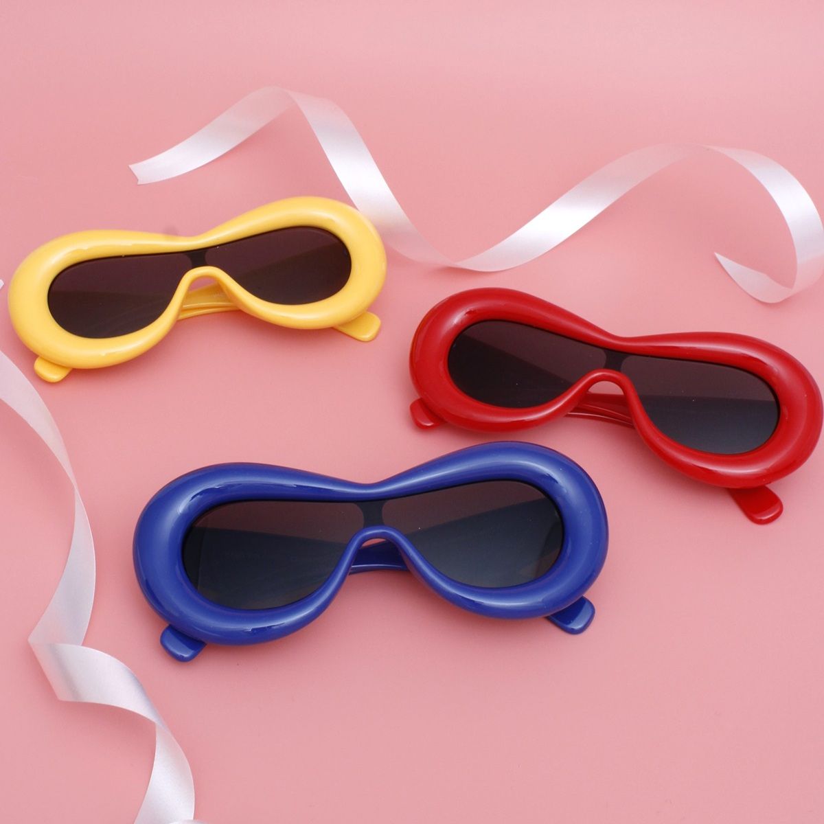 Women’s Sunglasses Blue Puffed Frame Visor Eyewear Stylish Chic Accessory