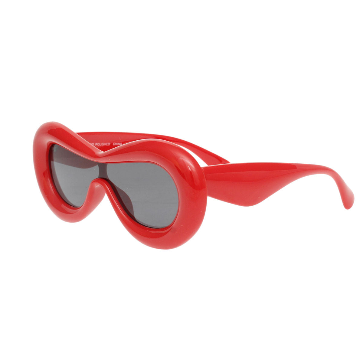 Women’s Sunglasses Red Puffed Frame Visor Eyewear Stylish Chic