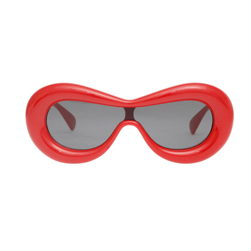 Women’s Sunglasses Red Puffed Frame Visor Eyewear Stylish Chic