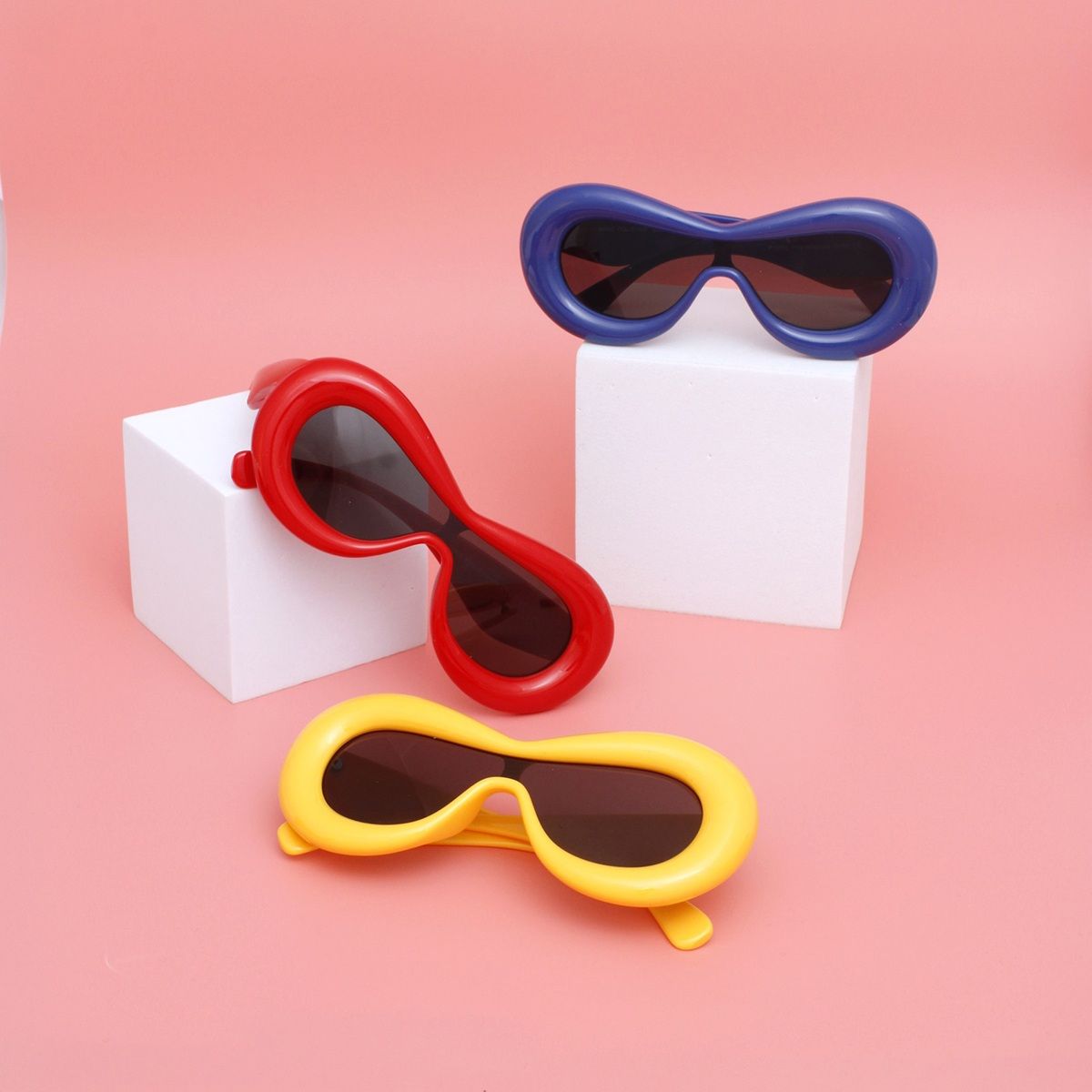 Women’s Sunglasses Red Puffed Frame Visor Eyewear Stylish Chic