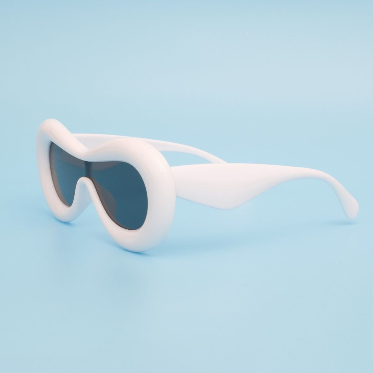 Women’s Sunglasses White Puffed Frame Visor Eyewear Stylish Chic