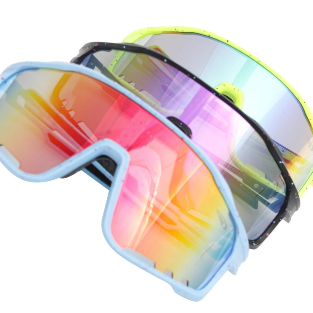 Sport Sunglasses Blue Splatter Mirror Trendy Eyewear