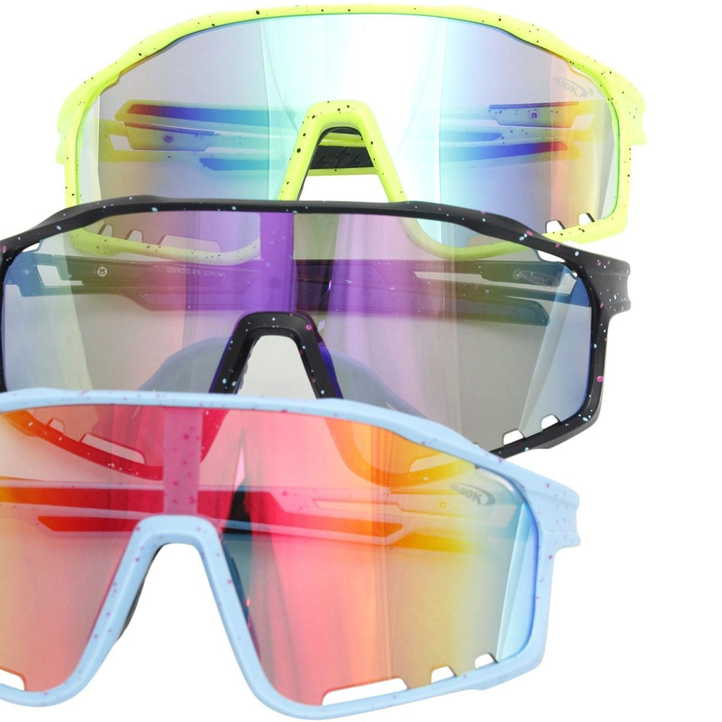 Sport Sunglasses Green Splatter Mirror Trendy Eyewear
