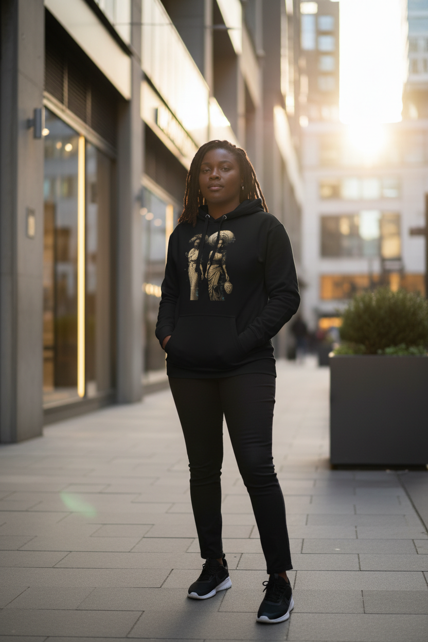 Afro-Futuristic Glitch Art Hoodie – Limited Drop – African Women Digital Design