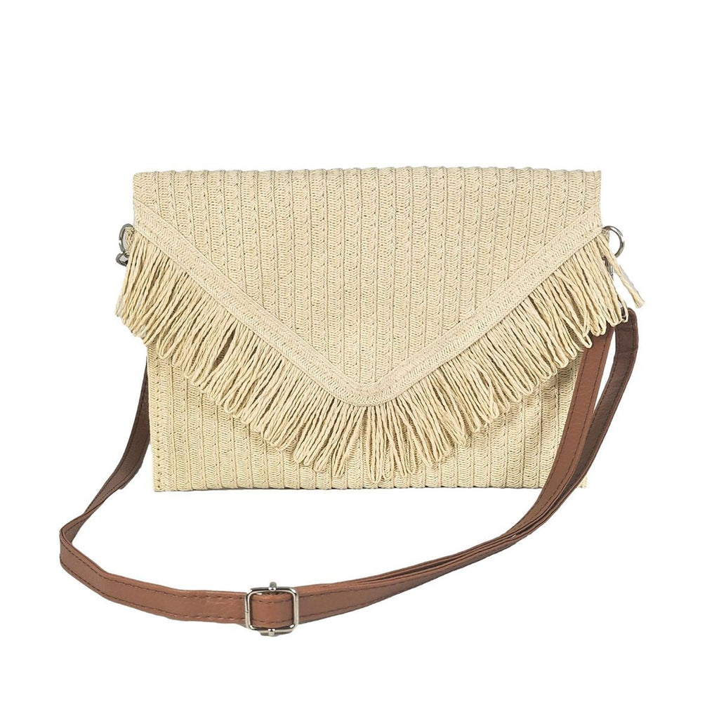 Fashion Envelope Clutch Cream Fringe Stylish Statement Accessory