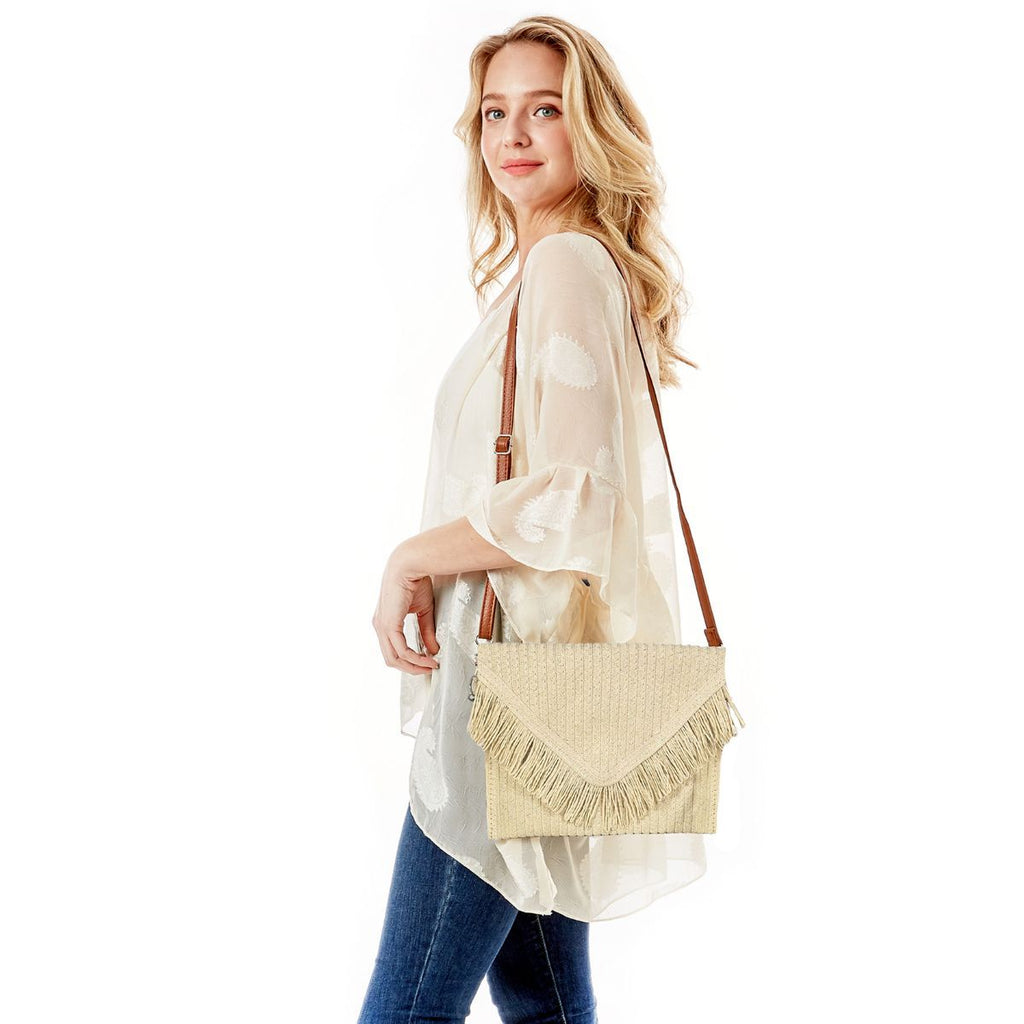 Fashion Envelope Clutch Cream Fringe Stylish Statement Accessory
