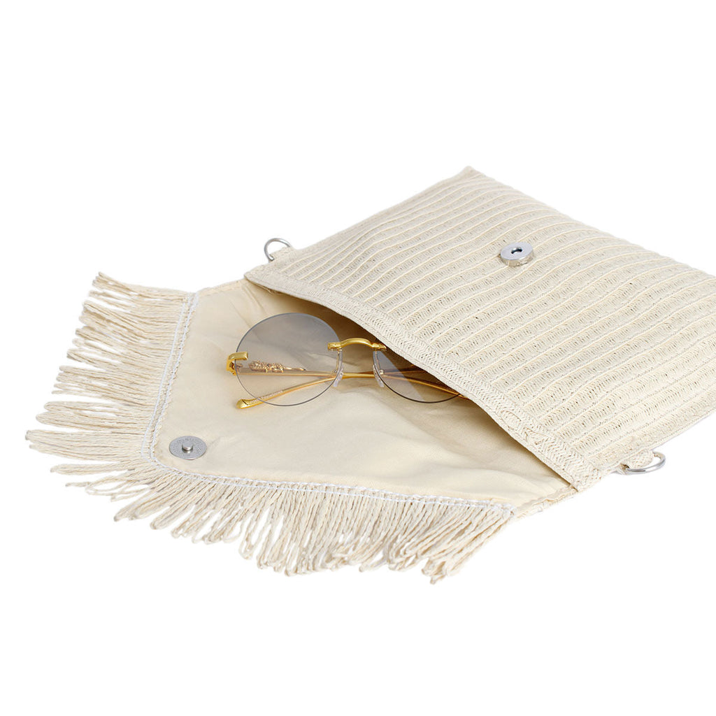 Fashion Envelope Clutch Cream Fringe Stylish Statement Accessory