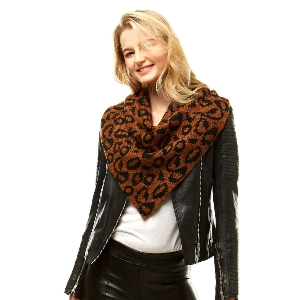 Triangle Tube Scarf Brown Leopard Print Stylish Accessory