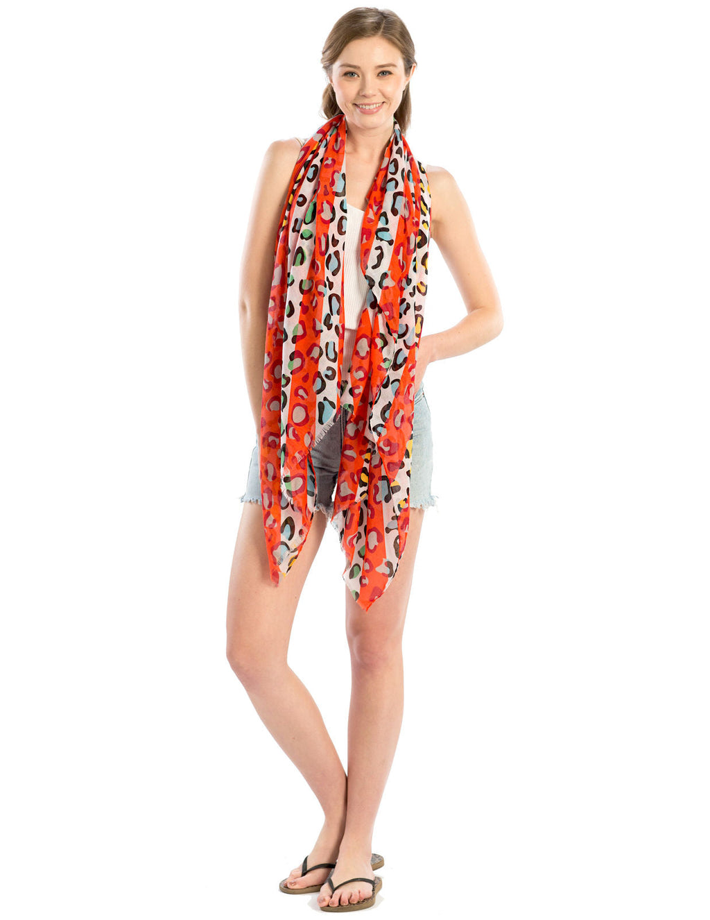 Lightweight Red Leopard Scarf Stylish Fashion Accessory