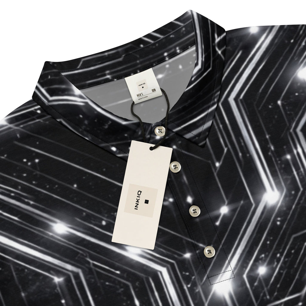 Glitched Circuitry Polo – Limited Drop – Black White Tech All-Over Print Slim Fit