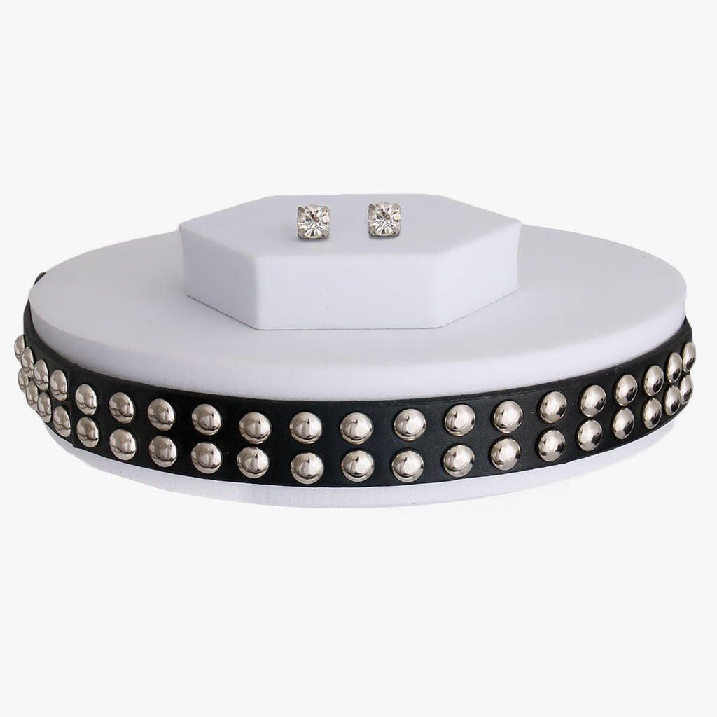 Studded Leather Choker Necklace Trendy Fashion Jewelry Accessory