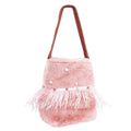 Fashion Handbag Mauve Fur Bucket Bag with Pearl Studs, Stylish Statement Accessory