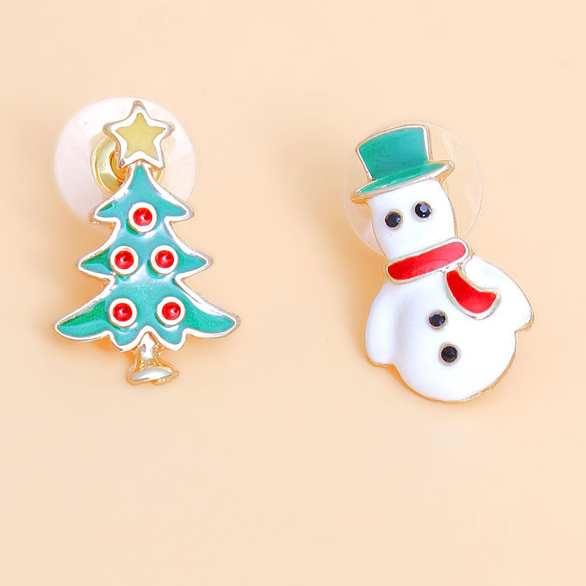 Mismatched Stud Earrings Tree and Snowman Winter Fun Trendy Jewelry