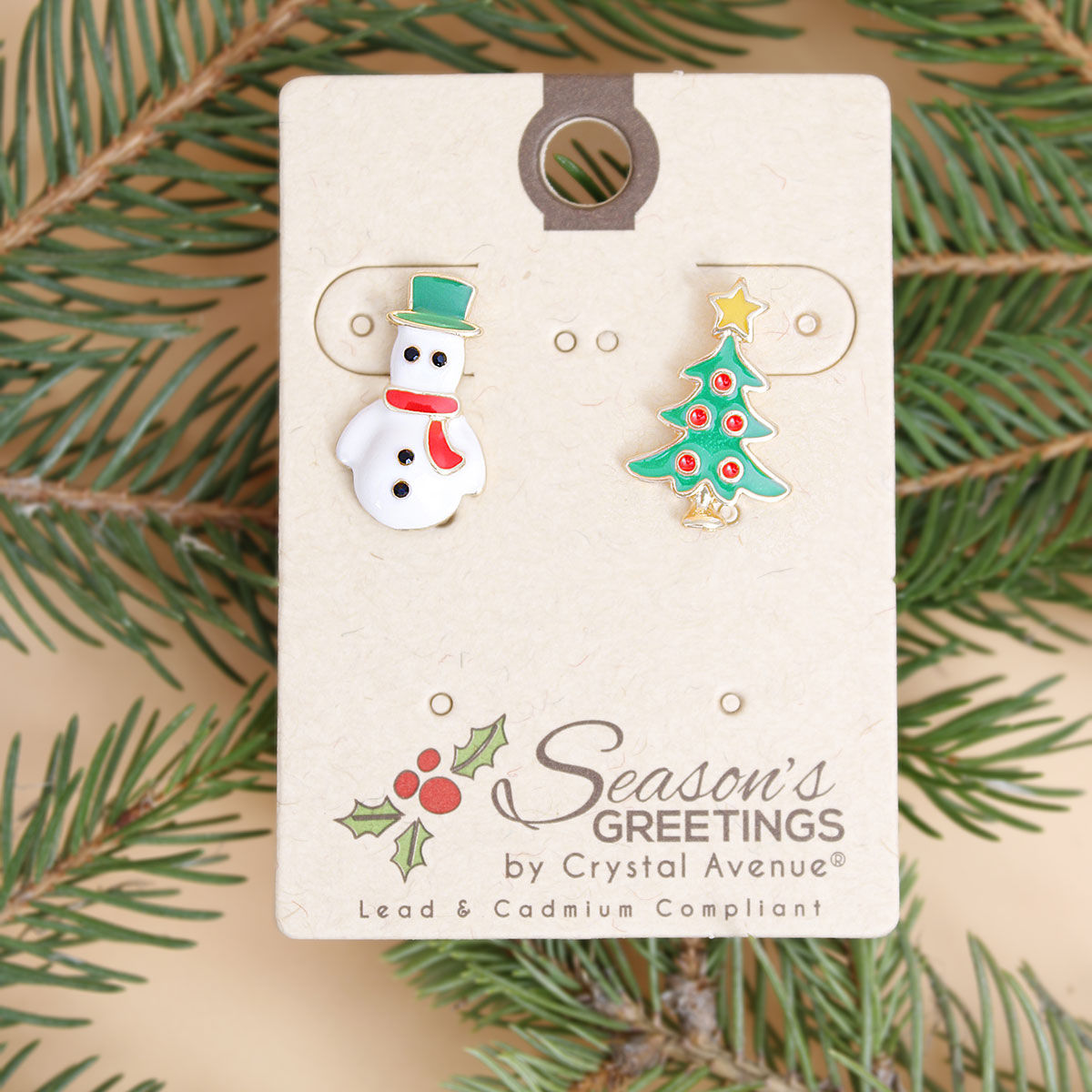 Mismatched Stud Earrings Tree and Snowman Winter Fun Trendy Jewelry