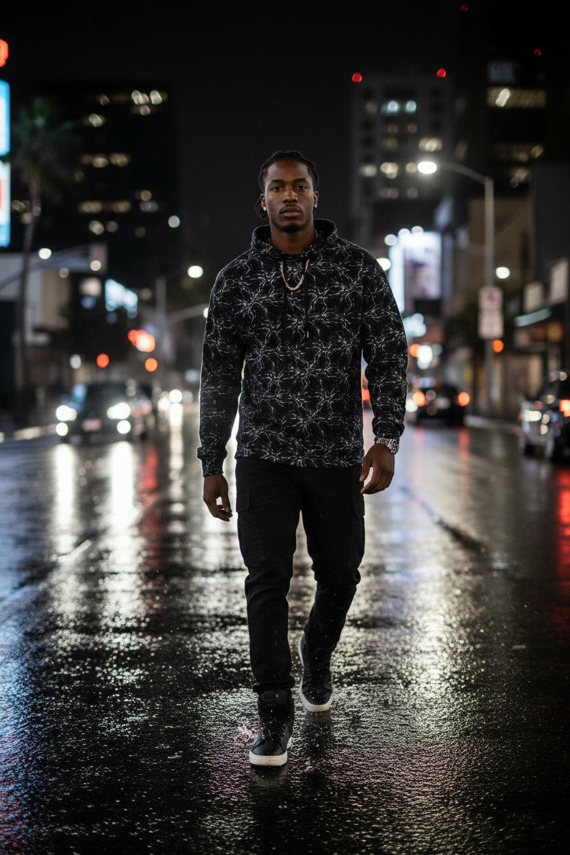 Glitched Circuitry Hoodie – Limited Drop – Black White Tech All-Over Print