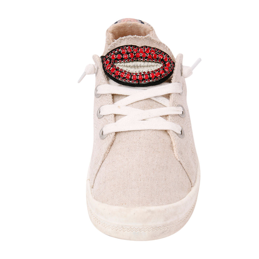 Statement Shoe Bands Pair with Red Rhinestone Lips, Trendy Fashion Accessory