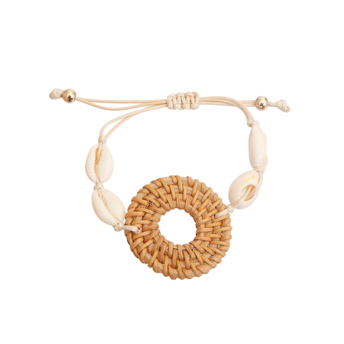 Woven Shell Ring Bracelet Brown Stylish Casual Jewelry Accessory