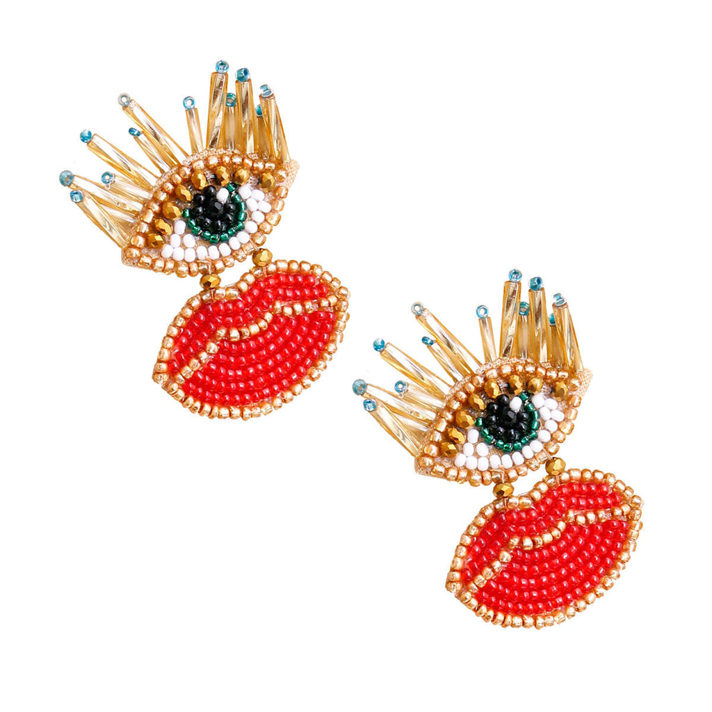 Statement Earrings Embroidered Lips and Eyes Trendy Fashion Jewelry