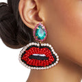 Teardrop Earrings Green Stylish Statement Lips Design