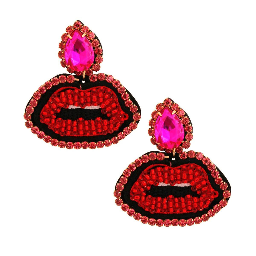 Statement Pink Teardrop Lips Earrings Trendy Fashion Jewelry