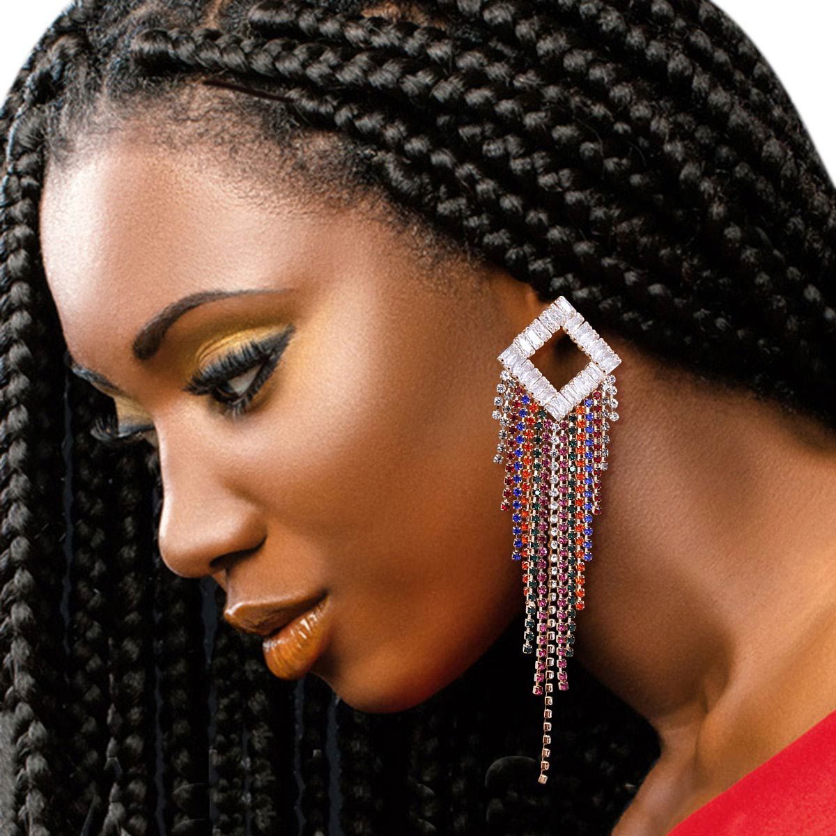 Rhinestone Fringe Statement Earrings – Trendy Elegant Jewelry