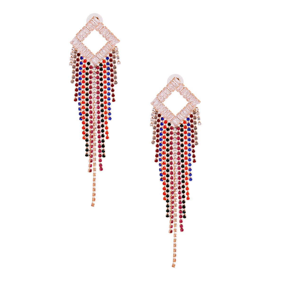 Rhinestone Fringe Statement Earrings – Trendy Elegant Jewelry