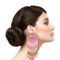 Statement Pink Seed Bead Evil Eye Fringe Earrings Stylish Fashion Jewelry