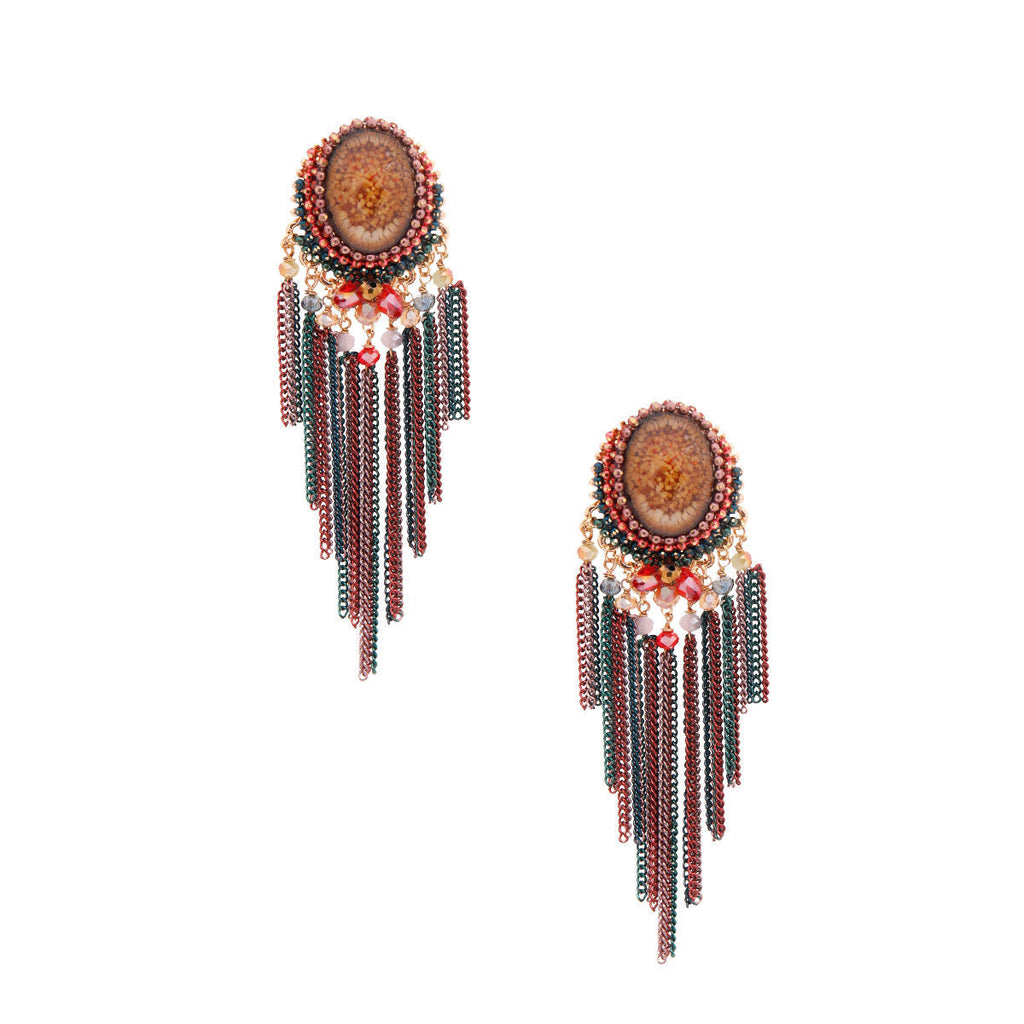 Statement Resin Multi-Color Chain Fringe Earrings, Trendy Fashion Jewelry
