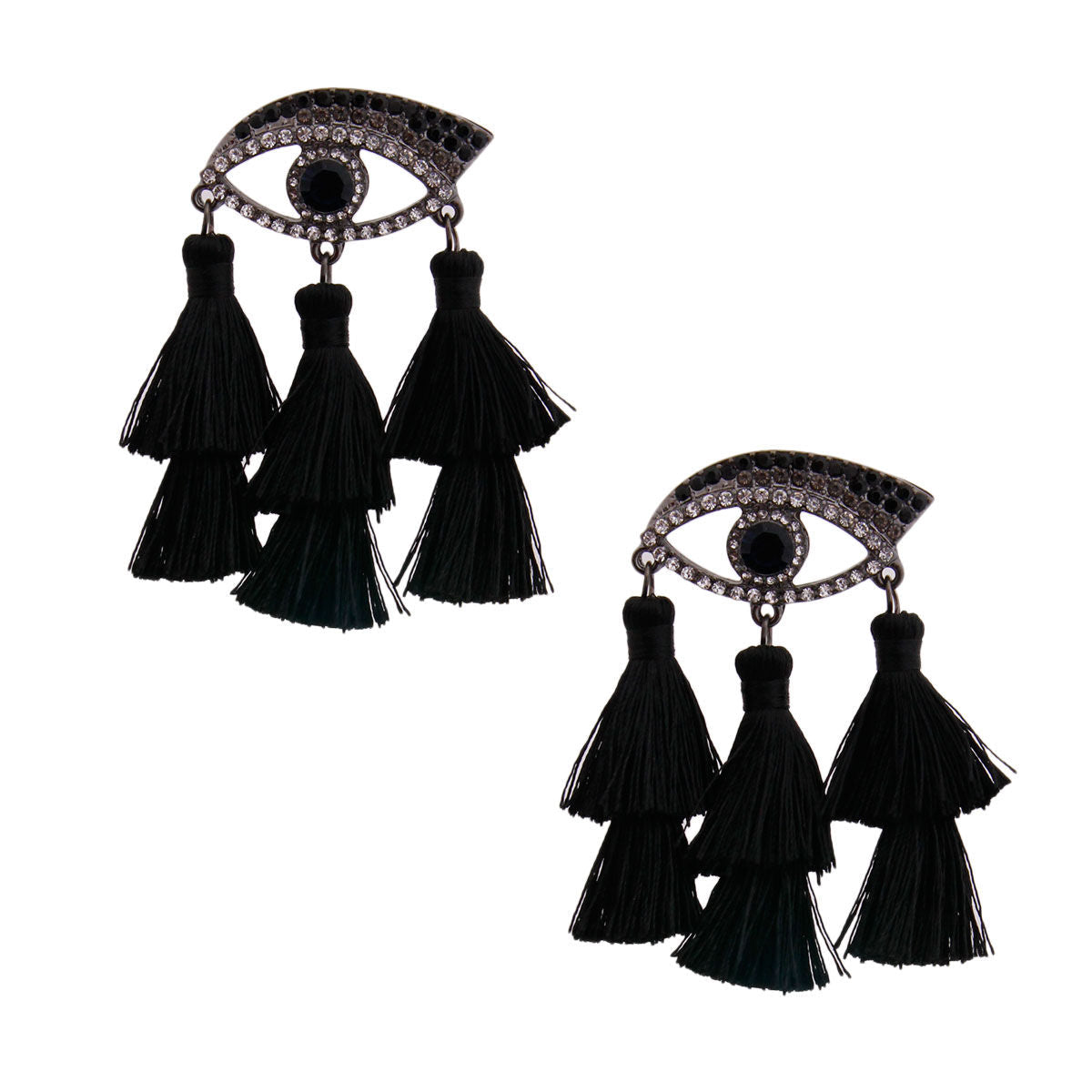 Tassel Earrings Black Evil Eye Stylish Statement Jewelry