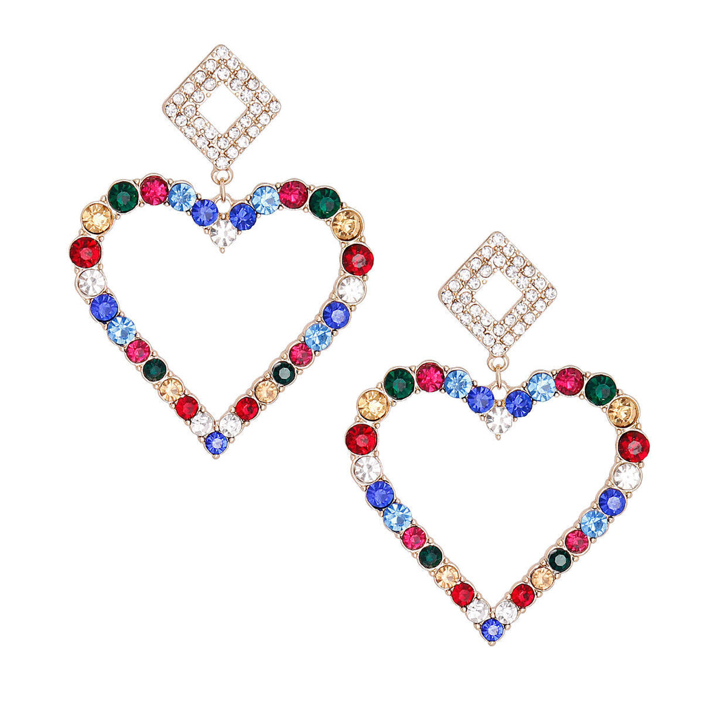 Heart Drop Earrings with Multi Crystal Detail – Stylish Statement Jewelry