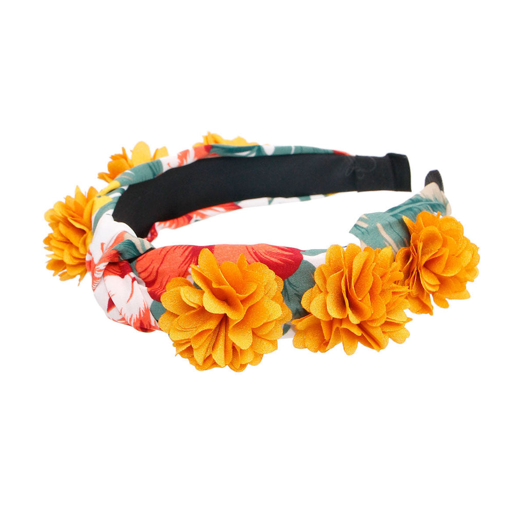 Fashion Headband with Mustard Flower Accent, Stylish White Accessory