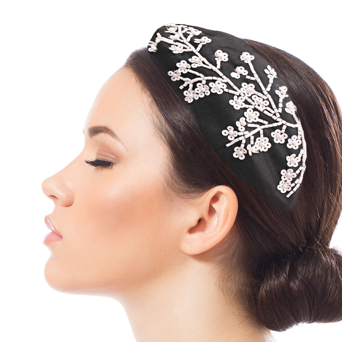 Headband White Bead Embellished Stylish Chic Accessory