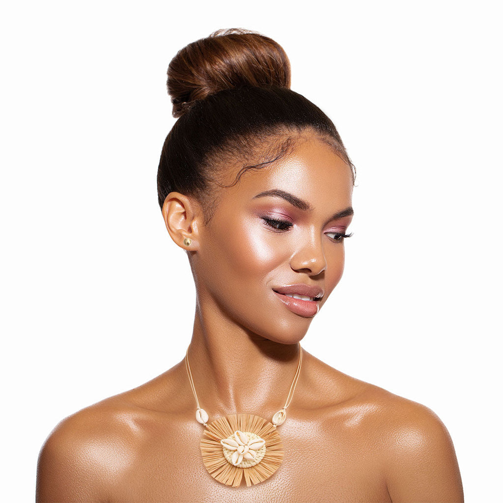 Pendant Set Brown Shell Raffia Stylish Statement Jewelry
