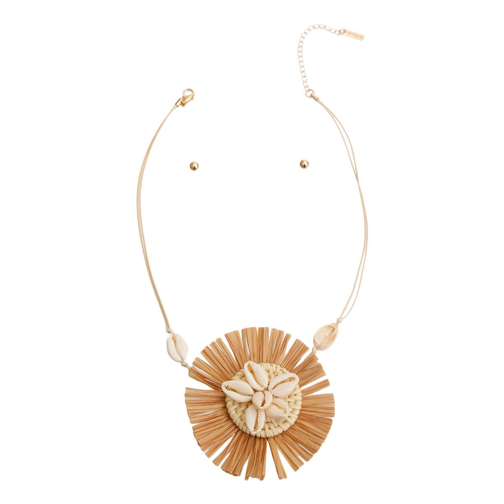 Pendant Set Brown Shell Raffia Stylish Statement Jewelry