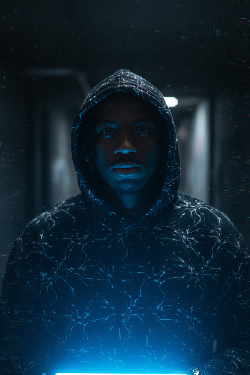 Glitched Circuitry Hoodie – Limited Drop – Black White Tech All-Over Print