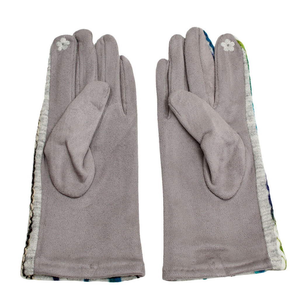 Touchscreen Gray Embroidered Stripe Gloves – Stylish Casual Accessories
