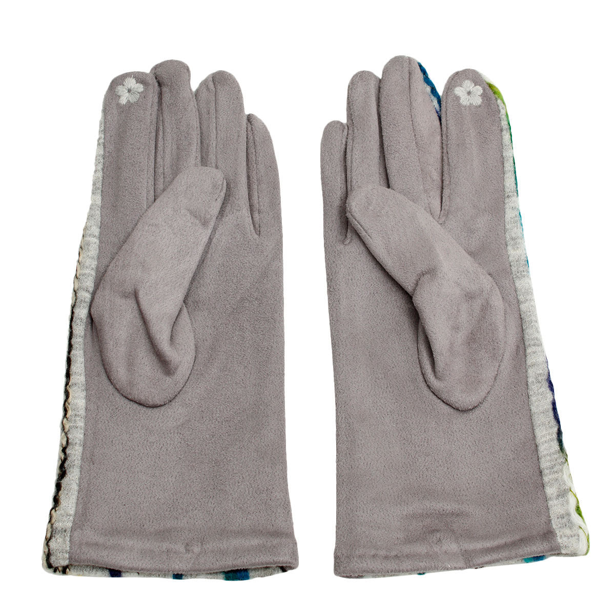 Touchscreen Gray Embroidered Stripe Gloves – Stylish Casual Accessories