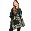 Women’s Gray Leopard Print Pocket Kimono Stylish Casual Layered Jacket
