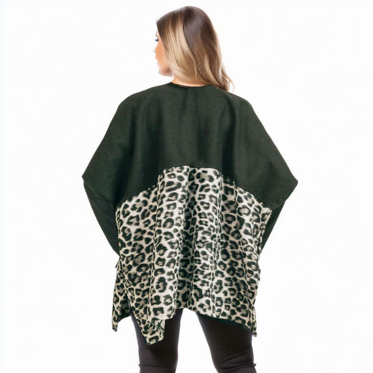 Women’s Gray Leopard Print Pocket Kimono Stylish Casual Layered Jacket