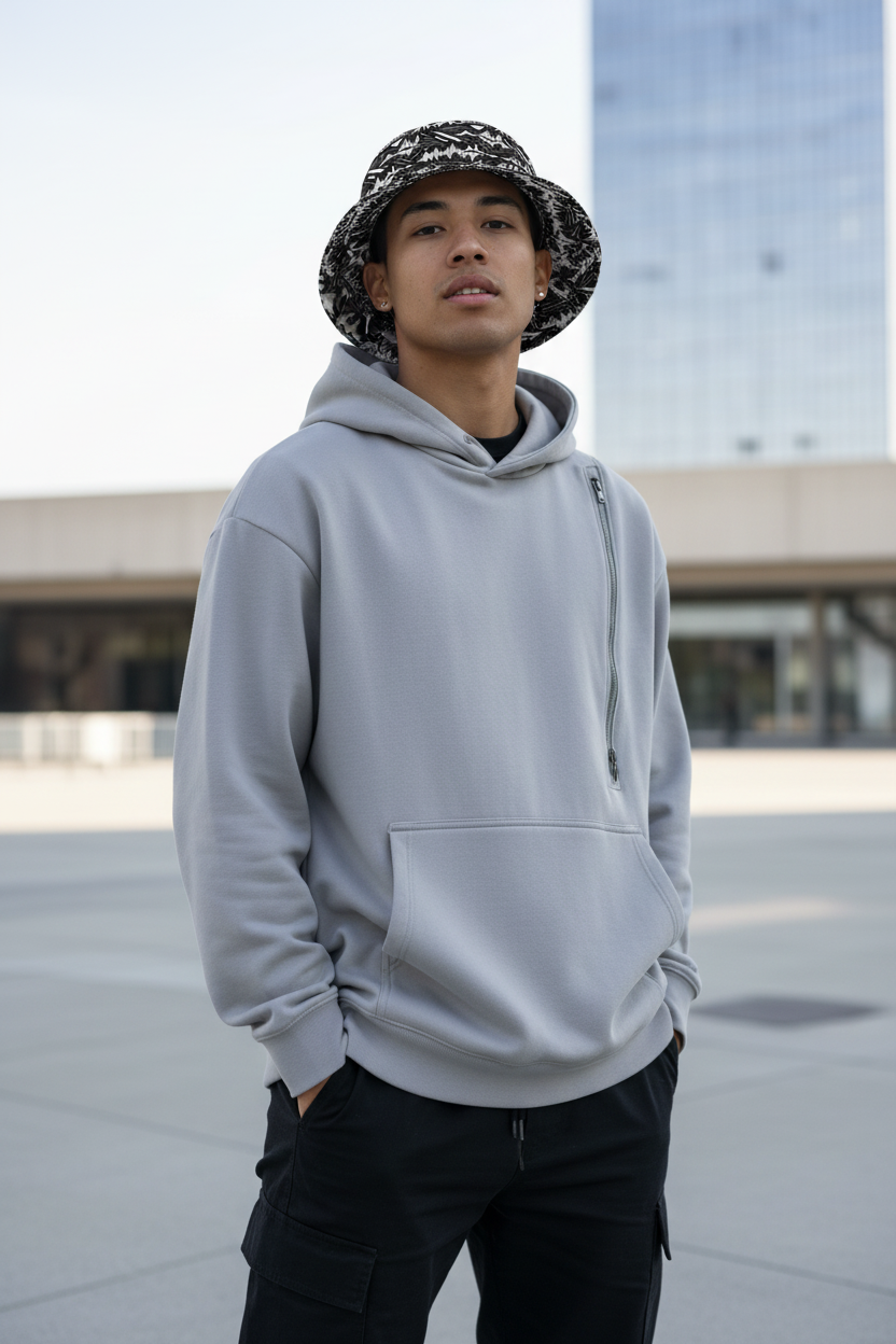 Glitch Soundwave Grid Reversible Bucket Hat – Limited Drop – Black White Neo-Futurist