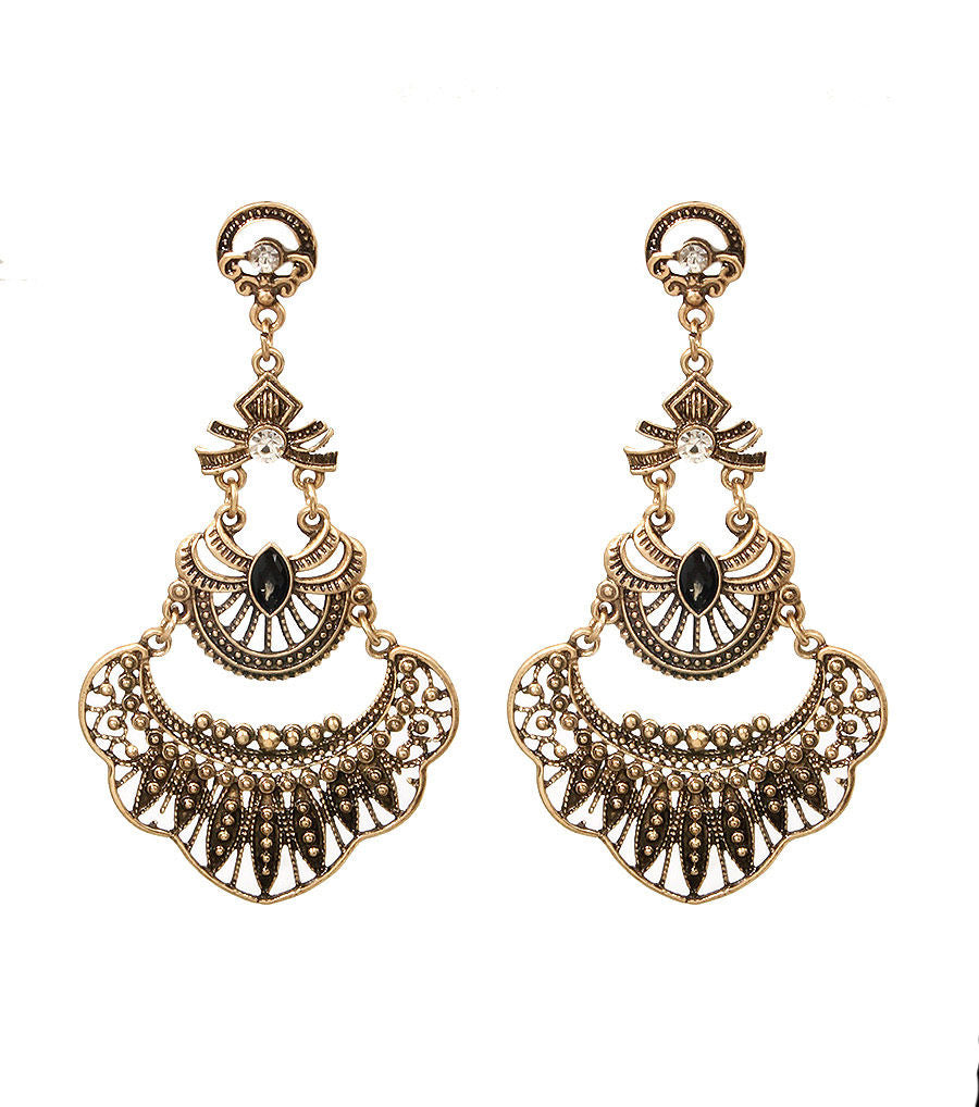 Drop Earrings Burnished Gold Metal Stylish Statement Jewelry