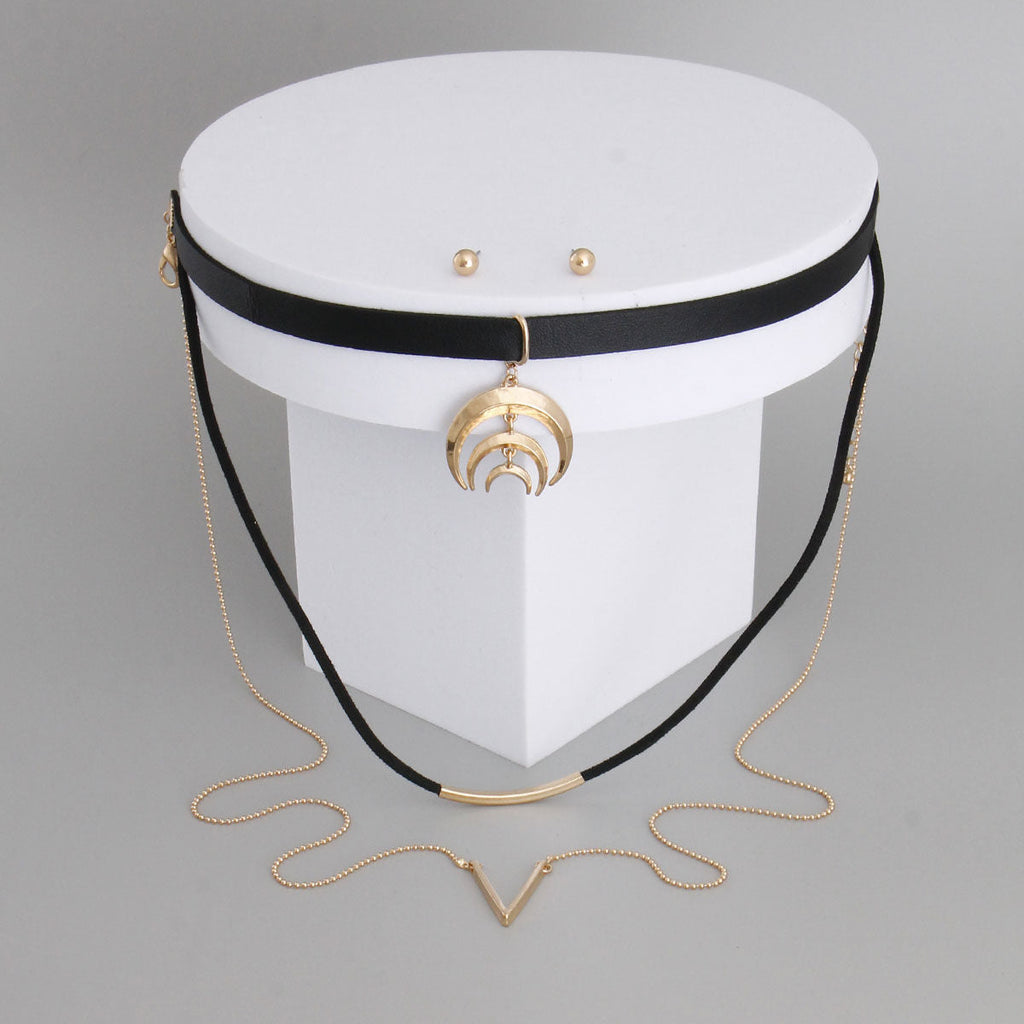 Choker Necklace Gold Suede Long Stylish Statement Accessory