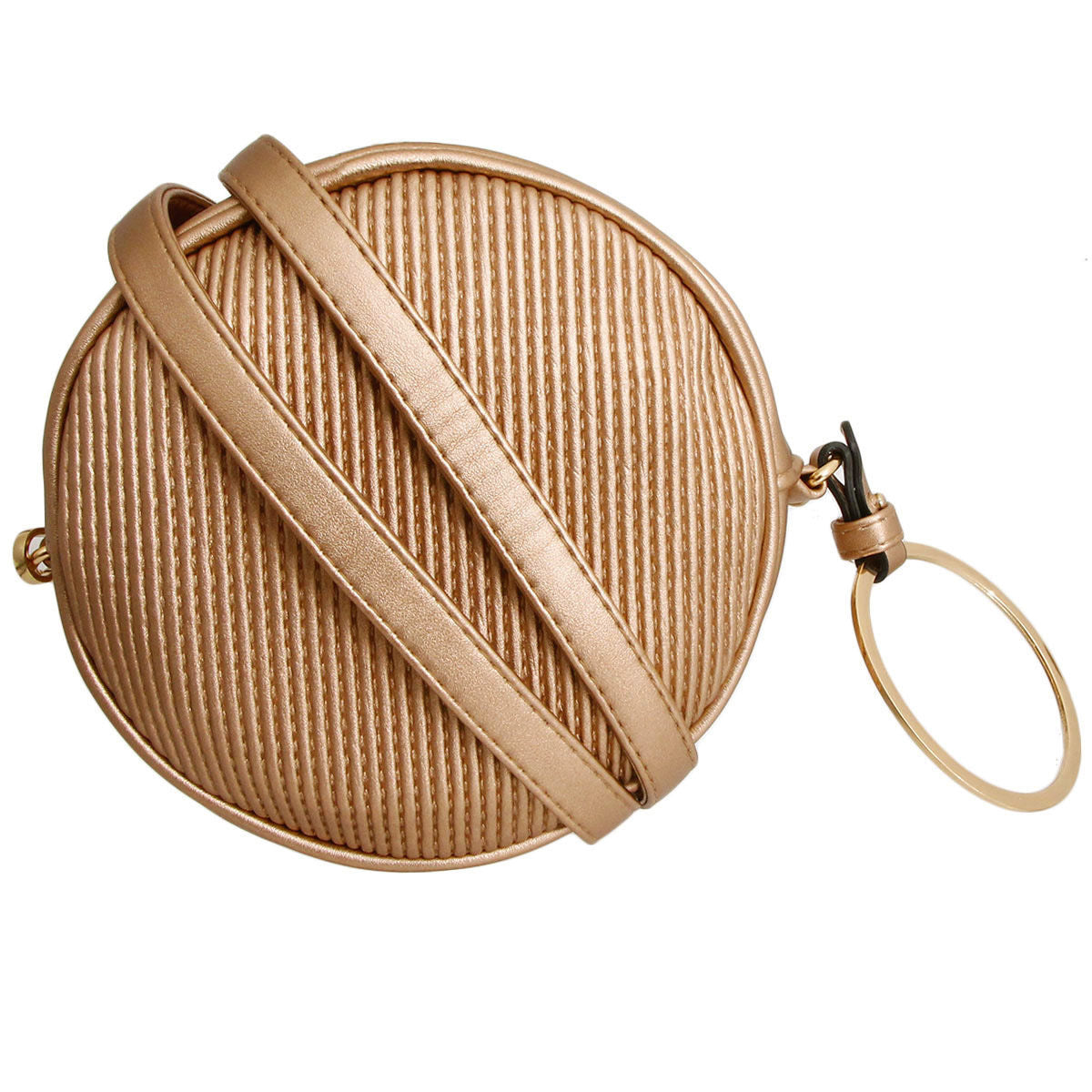 Wristlet Crossbody Bag Gold Ribbed Circle Stylish Fashion Accessory