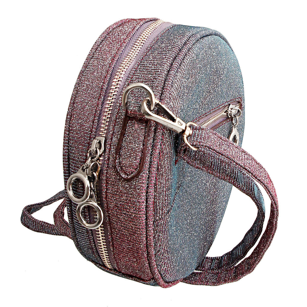 Fashion Crossbody Bag Purple Metallic Glitter Circle Stylish Chic Accessory