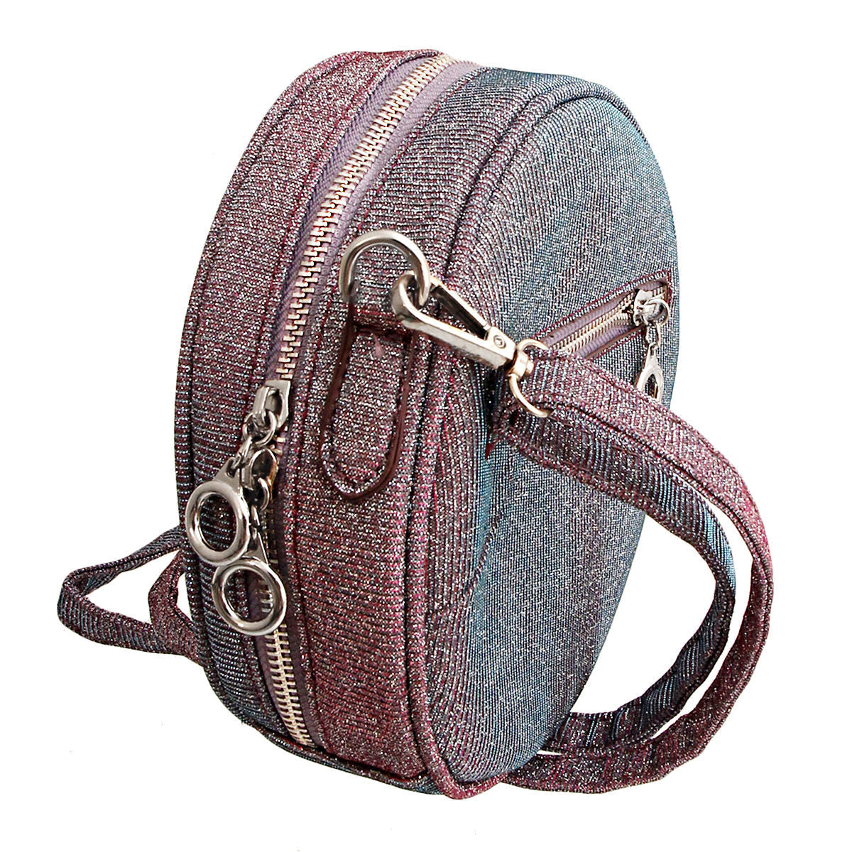 Fashion Crossbody Bag Purple Metallic Glitter Circle Stylish Chic Accessory
